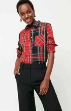 NWT J. Crew Mixed Stewart Tartan Plaid Classic Fit Button Down Size 0